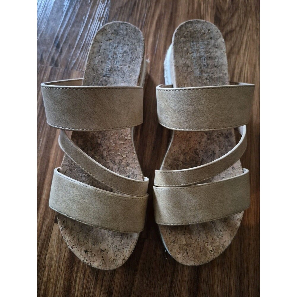 Lauren Blakwell Cindy Cork Platform Wedge Espadrille Tan Sandals - Size 7.5
